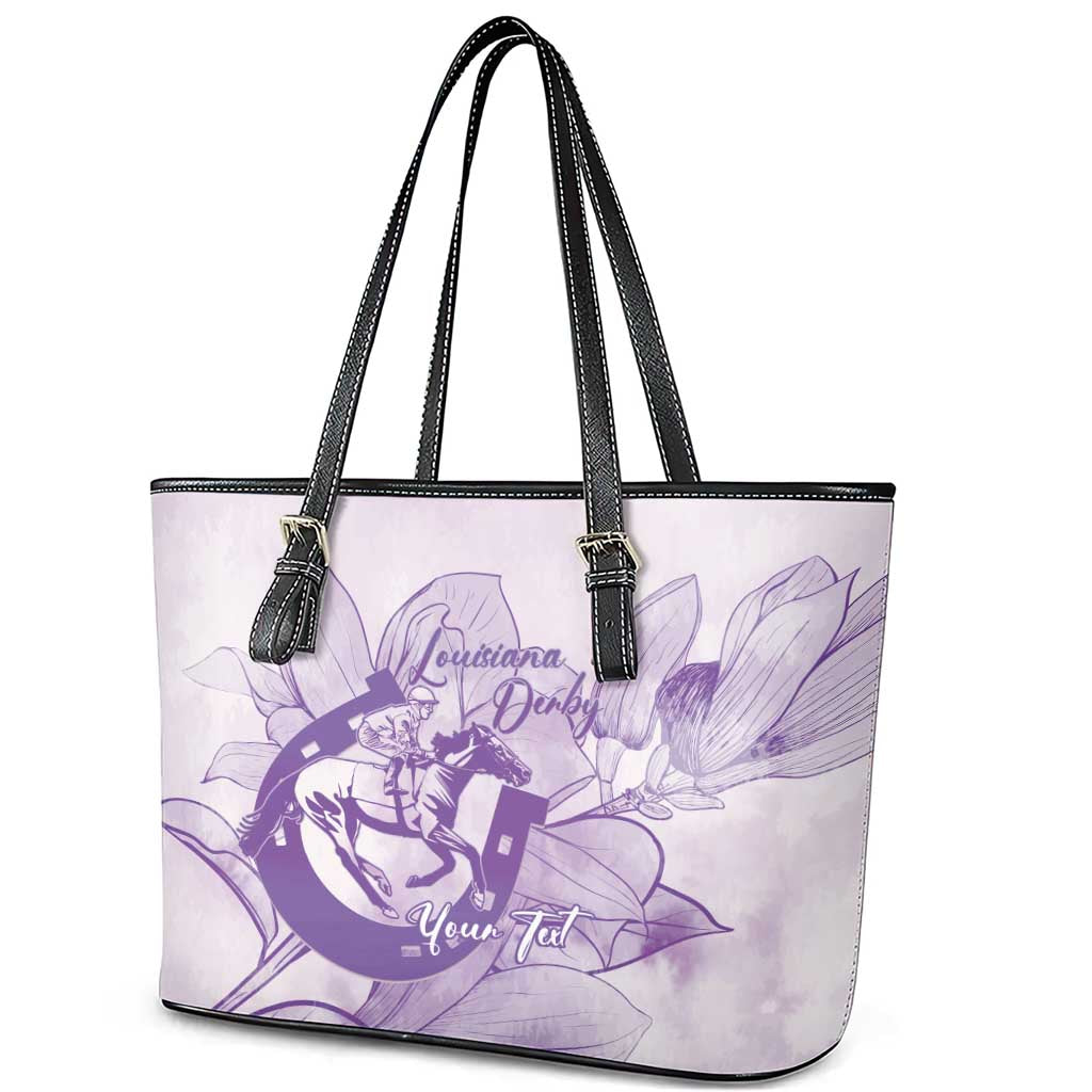 Personalized Louisiana Horse Racing Derby Leather Tote Bag Magnolia Blossom Horseshoe Pastel Purple