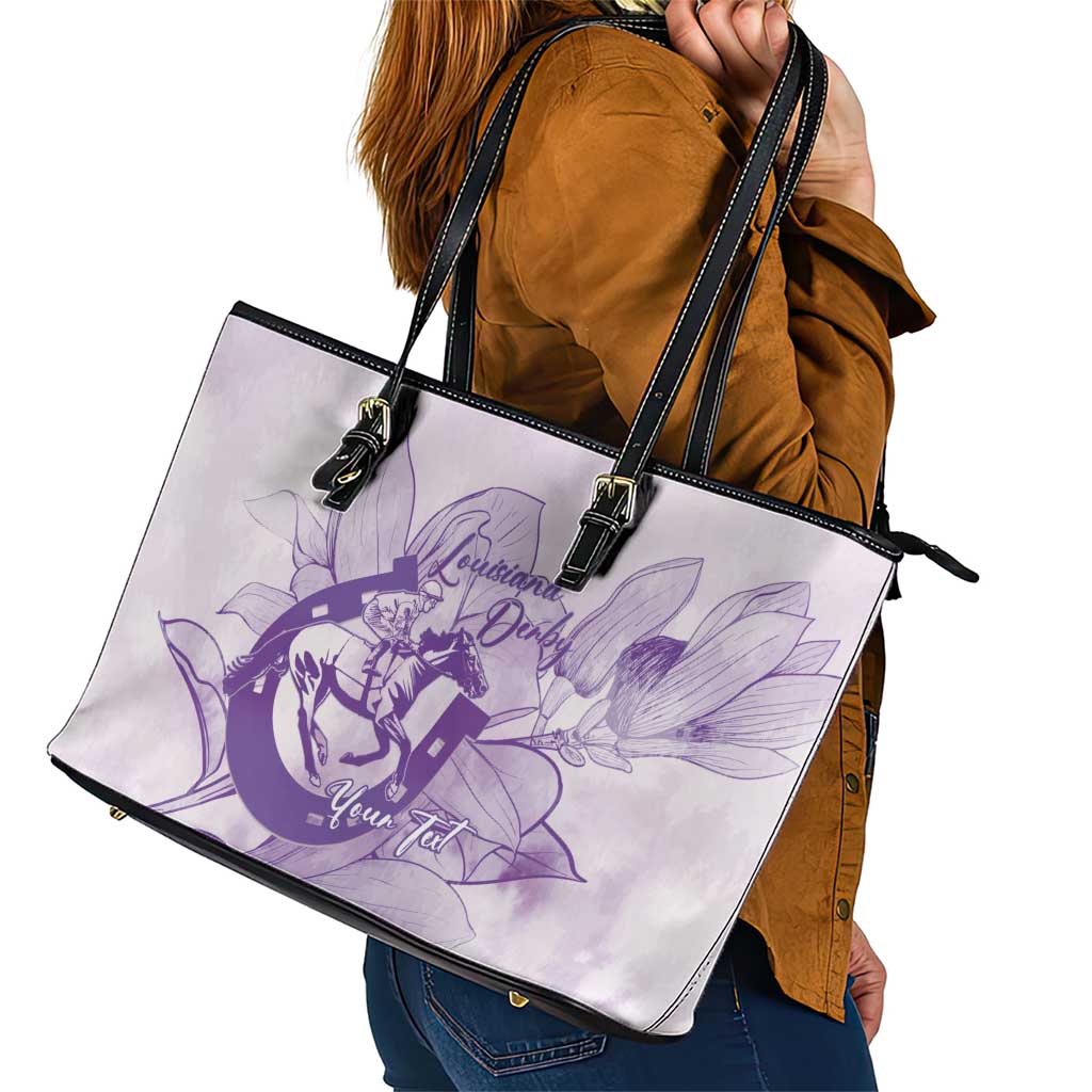 Personalized Louisiana Horse Racing Derby Leather Tote Bag Magnolia Blossom Horseshoe Pastel Purple