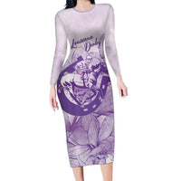 Personalized Louisiana Horse Racing Derby Long Sleeve Bodycon Dress Magnolia Blossom Horseshoe Pastel Purple