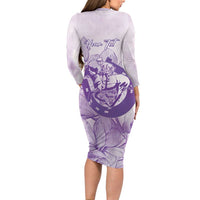 Personalized Louisiana Horse Racing Derby Long Sleeve Bodycon Dress Magnolia Blossom Horseshoe Pastel Purple