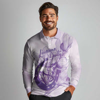Personalized Louisiana Horse Racing Derby Long Sleeve Polo Shirt Magnolia Blossom Horseshoe Pastel Purple