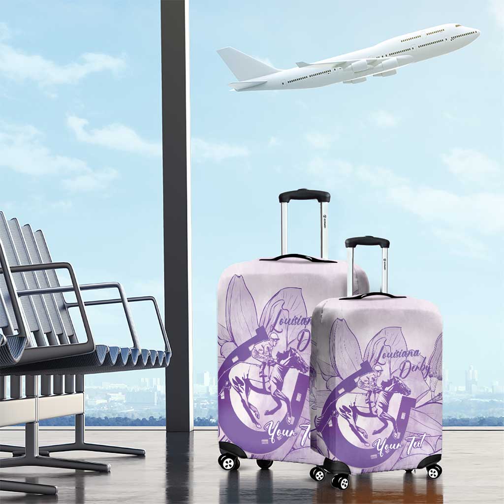 Personalized Louisiana Horse Racing Derby Luggage Cover Magnolia Blossom Horseshoe Pastel Purple