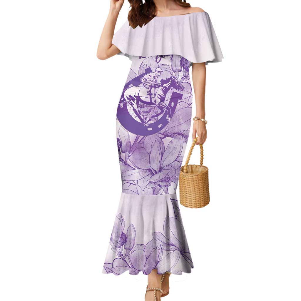 Personalized Louisiana Horse Racing Derby Mermaid Dress Magnolia Blossom Horseshoe Pastel Purple