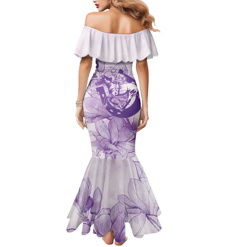 Personalized Louisiana Horse Racing Derby Mermaid Dress Magnolia Blossom Horseshoe Pastel Purple
