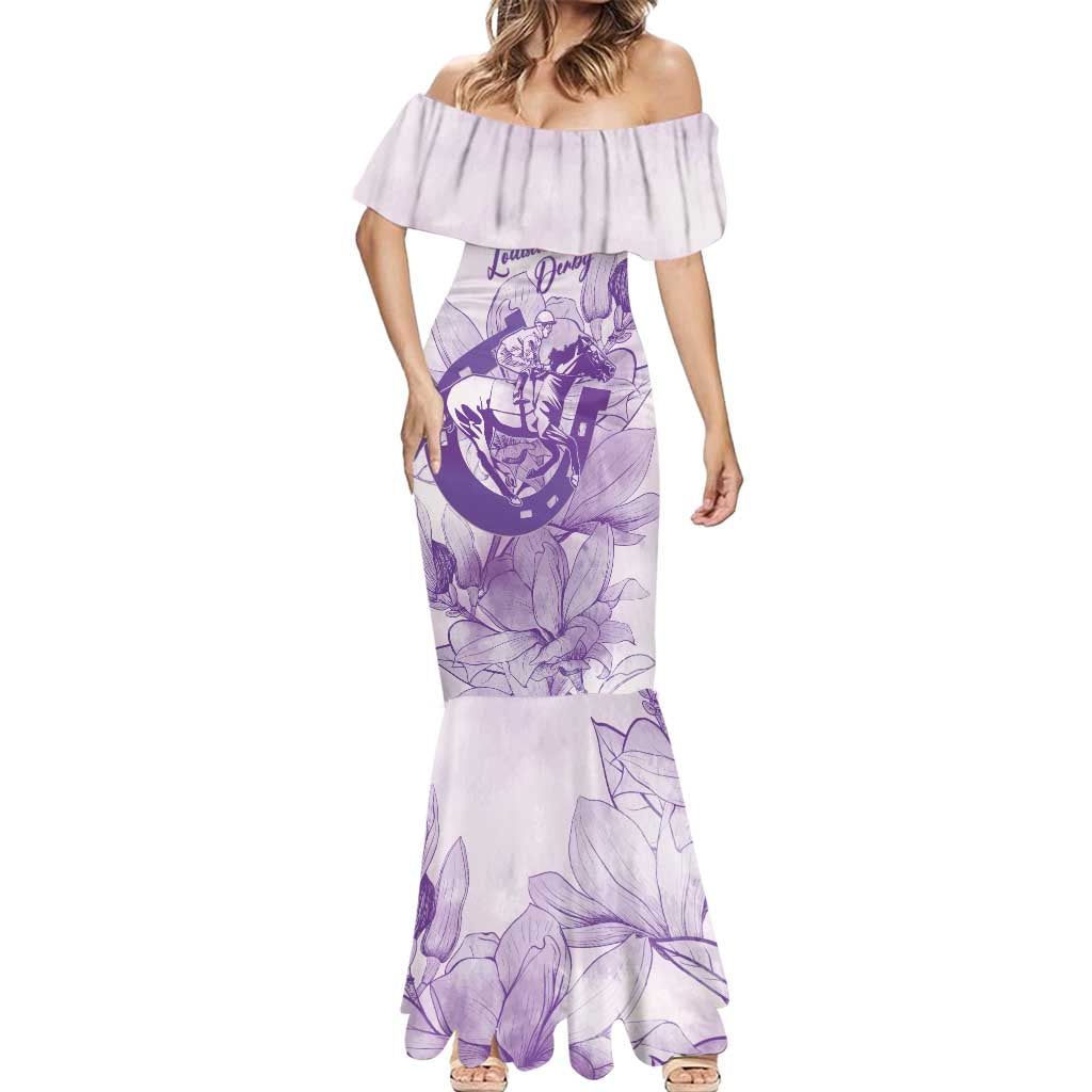 Personalized Louisiana Horse Racing Derby Mermaid Dress Magnolia Blossom Horseshoe Pastel Purple