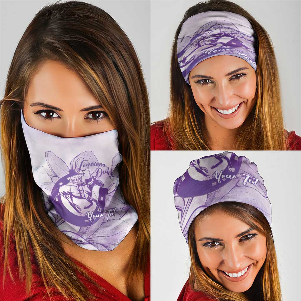 Personalized Louisiana Horse Racing Derby Neck Gaiter Magnolia Blossom Horseshoe Pastel Purple