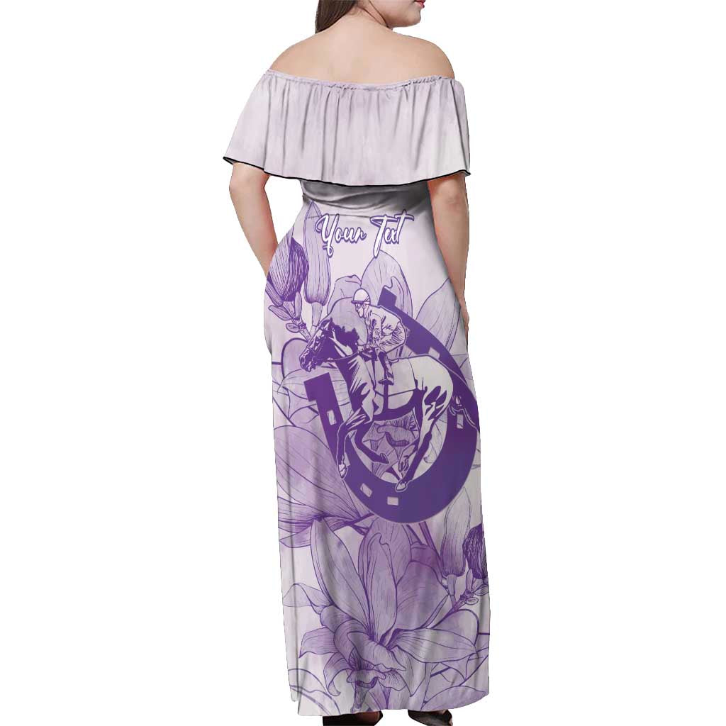 Personalized Louisiana Horse Racing Derby Off Shoulder Maxi Dress Magnolia Blossom Horseshoe Pastel Purple