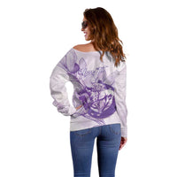 Personalized Louisiana Horse Racing Derby Off Shoulder Sweater Magnolia Blossom Horseshoe Pastel Purple