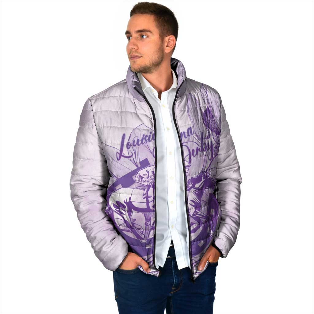 Personalized Louisiana Horse Racing Derby Padded Jacket Magnolia Blossom Horseshoe Pastel Purple