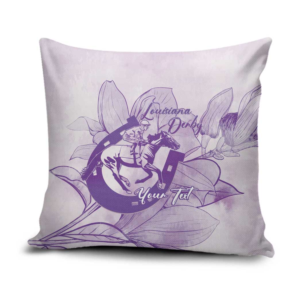 Personalized Louisiana Horse Racing Derby Pillow Cover Magnolia Blossom Horseshoe Pastel Purple