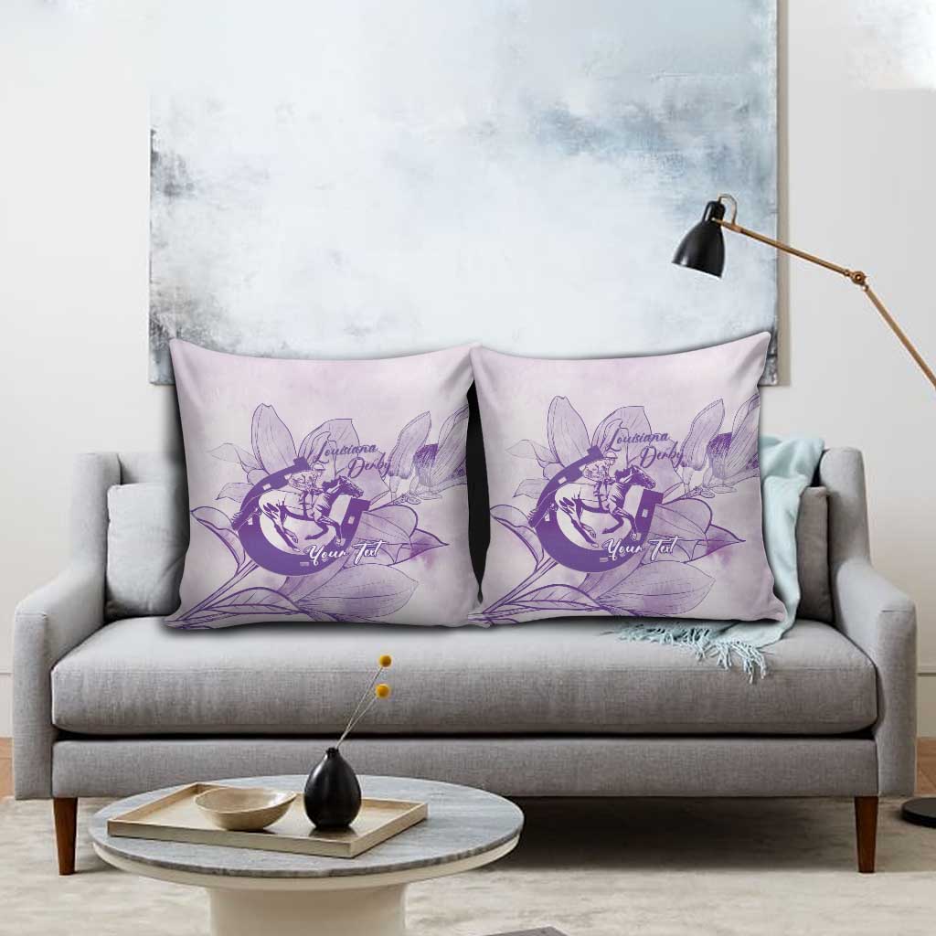 Personalized Louisiana Horse Racing Derby Pillow Cover Magnolia Blossom Horseshoe Pastel Purple