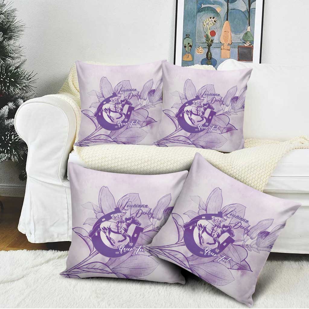 Personalized Louisiana Horse Racing Derby Pillow Cover Magnolia Blossom Horseshoe Pastel Purple