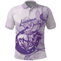 Personalized Louisiana Horse Racing Derby Polo Shirt Magnolia Blossom Horseshoe Pastel Purple