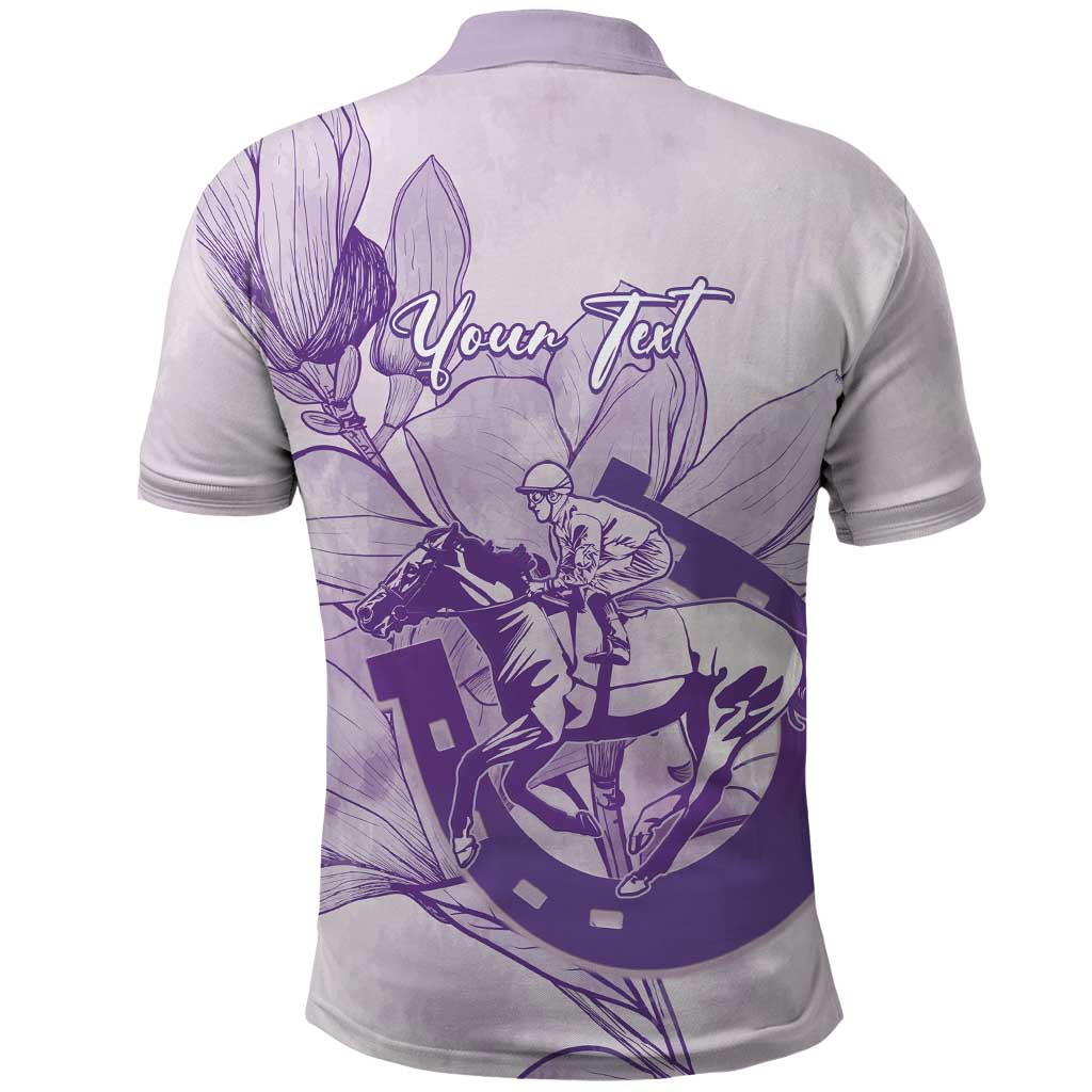 Personalized Louisiana Horse Racing Derby Polo Shirt Magnolia Blossom Horseshoe Pastel Purple