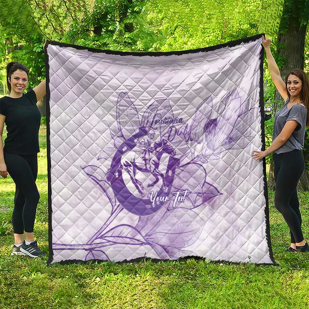 Personalized Louisiana Horse Racing Derby Quilt Magnolia Blossom Horseshoe Pastel Purple
