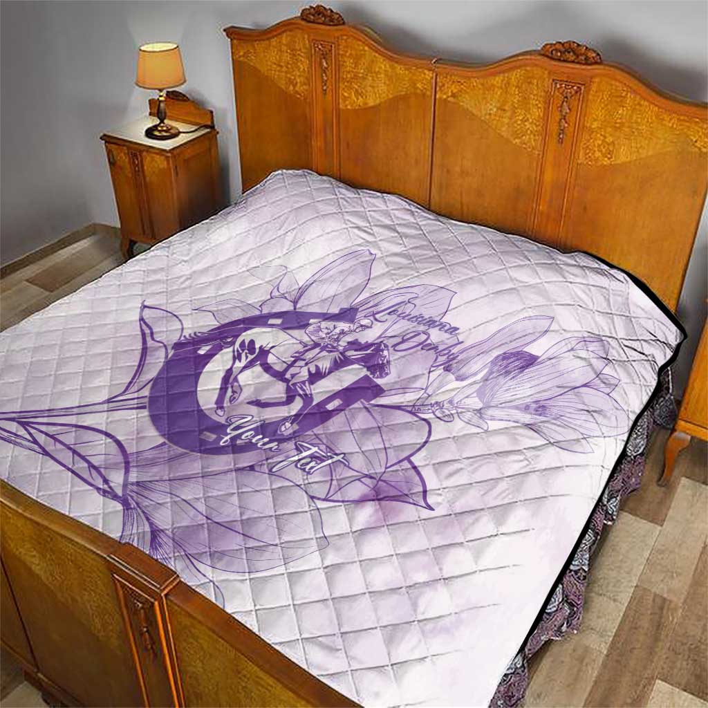 Personalized Louisiana Horse Racing Derby Quilt Magnolia Blossom Horseshoe Pastel Purple