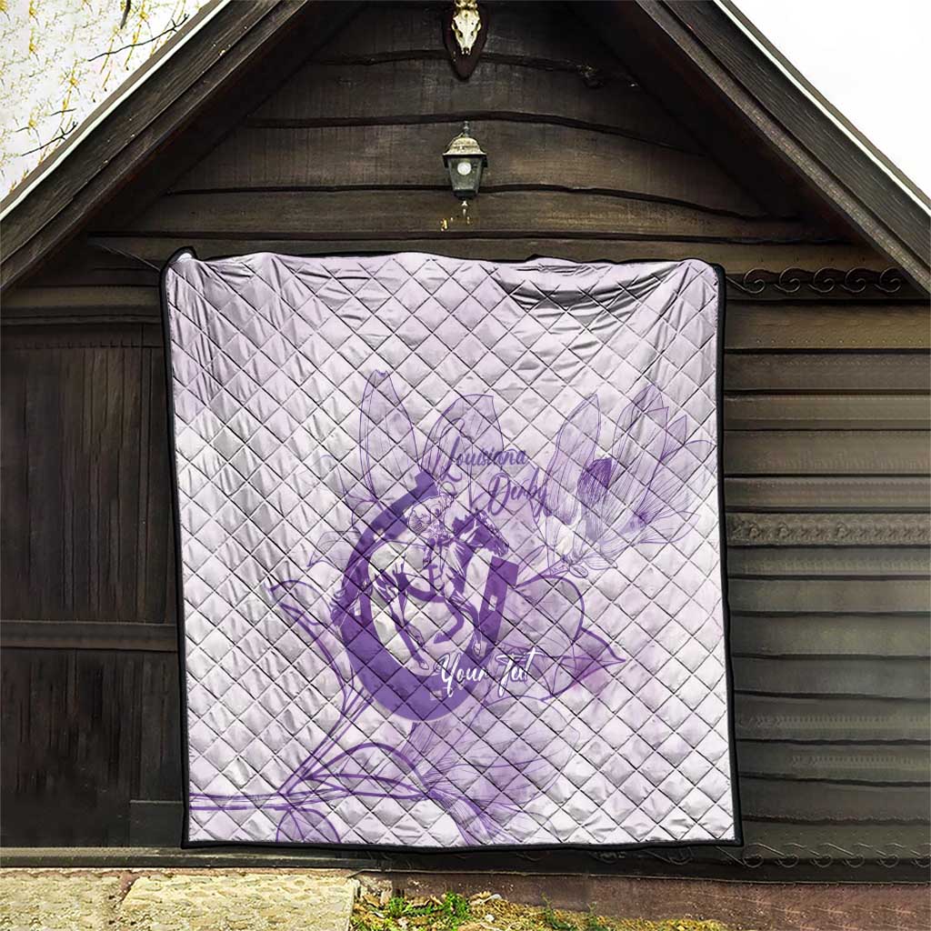 Personalized Louisiana Horse Racing Derby Quilt Magnolia Blossom Horseshoe Pastel Purple