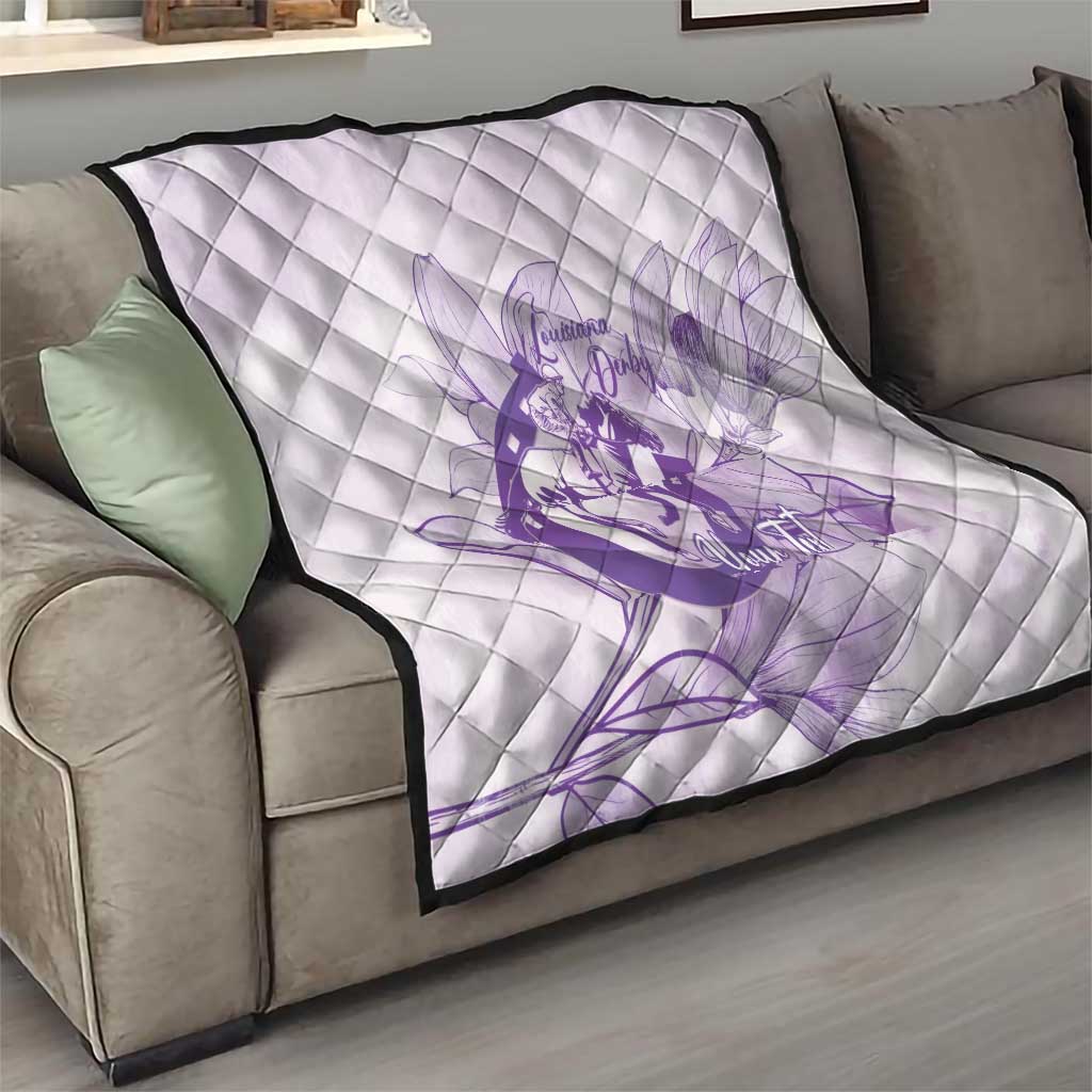 Personalized Louisiana Horse Racing Derby Quilt Magnolia Blossom Horseshoe Pastel Purple