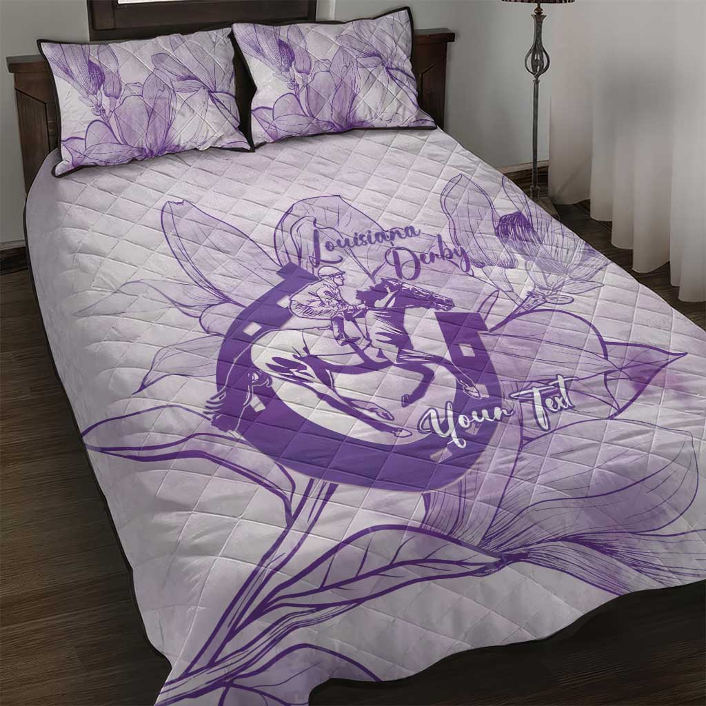 Personalized Louisiana Horse Racing Derby Quilt Bed Set Magnolia Blossom Horseshoe Pastel Purple