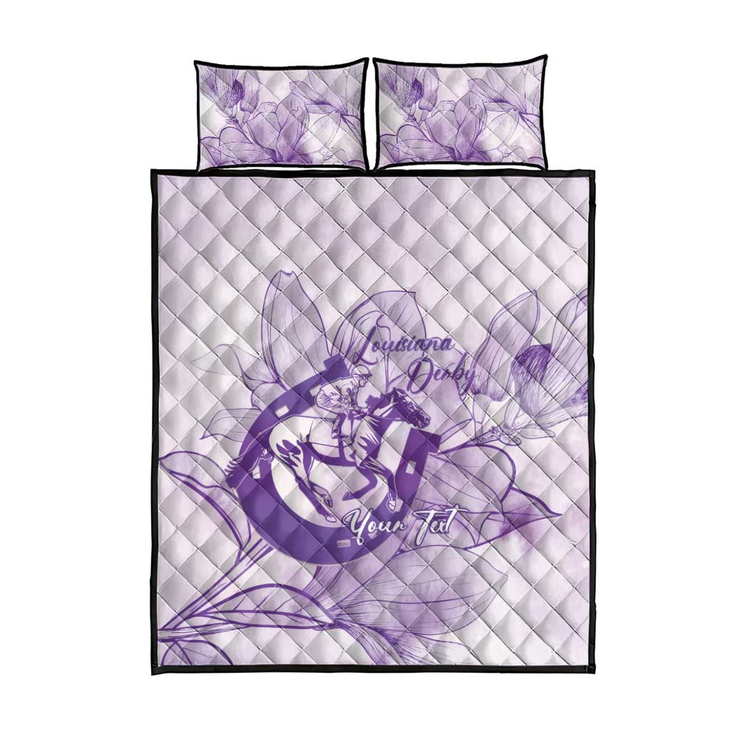 Personalized Louisiana Horse Racing Derby Quilt Bed Set Magnolia Blossom Horseshoe Pastel Purple