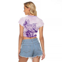 Personalized Louisiana Horse Racing Derby Raglan Cropped T Shirt Magnolia Blossom Horseshoe Pastel Purple