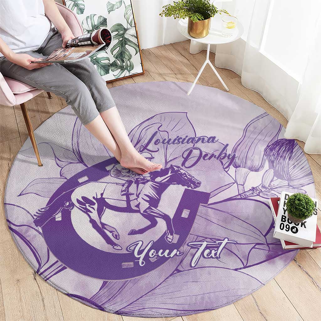 Personalized Louisiana Horse Racing Derby Round Carpet Magnolia Blossom Horseshoe Pastel Purple