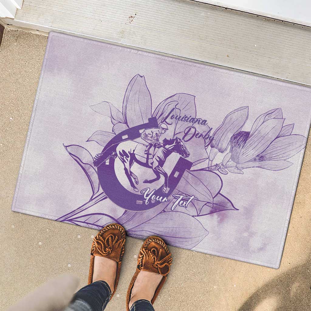 Personalized Louisiana Horse Racing Derby Rubber Doormat Magnolia Blossom Horseshoe Pastel Purple