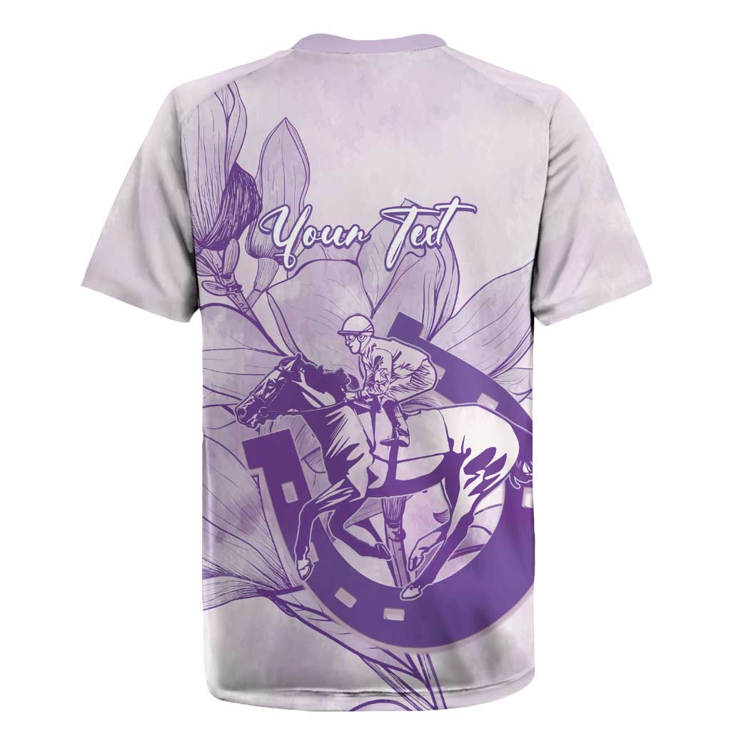 Personalized Louisiana Horse Racing Derby Rugby Jersey Magnolia Blossom Horseshoe Pastel Purple