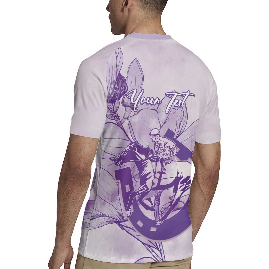 Personalized Louisiana Horse Racing Derby Rugby Jersey Magnolia Blossom Horseshoe Pastel Purple