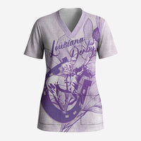Personalized Louisiana Horse Racing Derby Scrub Top Magnolia Blossom Horseshoe Pastel Purple