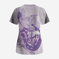 Personalized Louisiana Horse Racing Derby Scrub Top Magnolia Blossom Horseshoe Pastel Purple