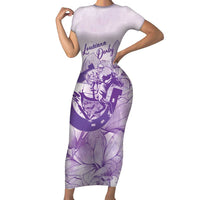 Personalized Louisiana Horse Racing Derby Short Sleeve Bodycon Dress Magnolia Blossom Horseshoe Pastel Purple