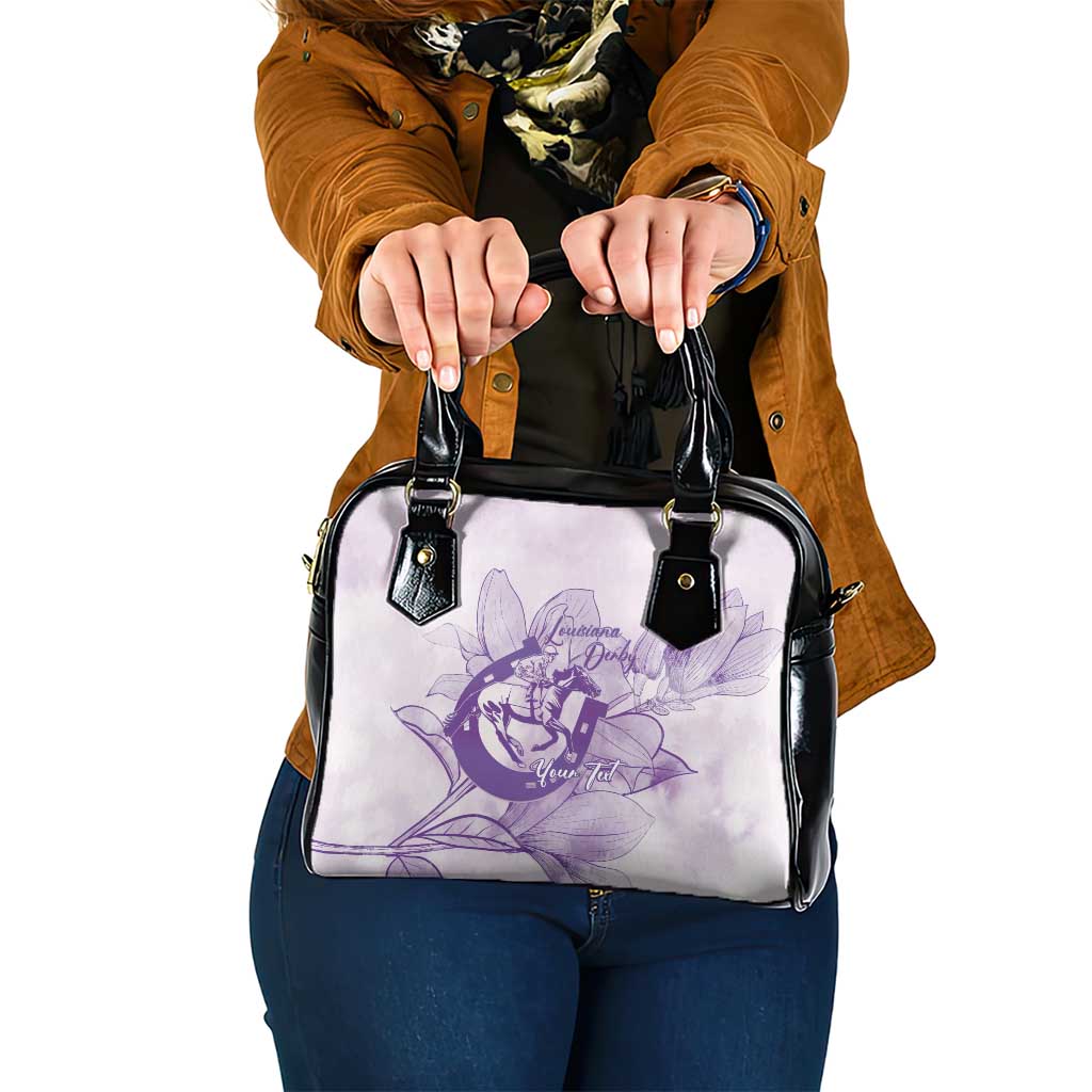 Personalized Louisiana Horse Racing Derby Shoulder Handbag Magnolia Blossom Horseshoe Pastel Purple