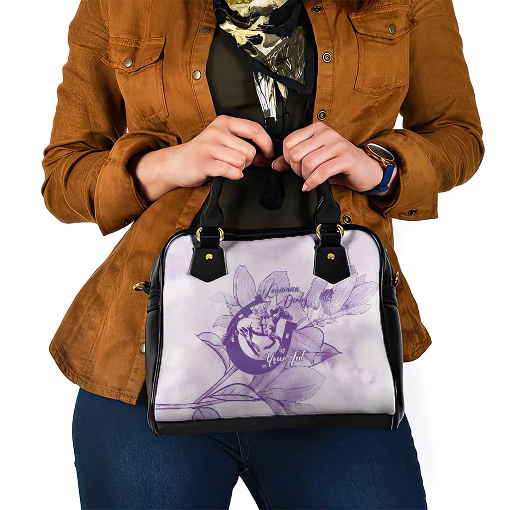 Personalized Louisiana Horse Racing Derby Shoulder Handbag Magnolia Blossom Horseshoe Pastel Purple