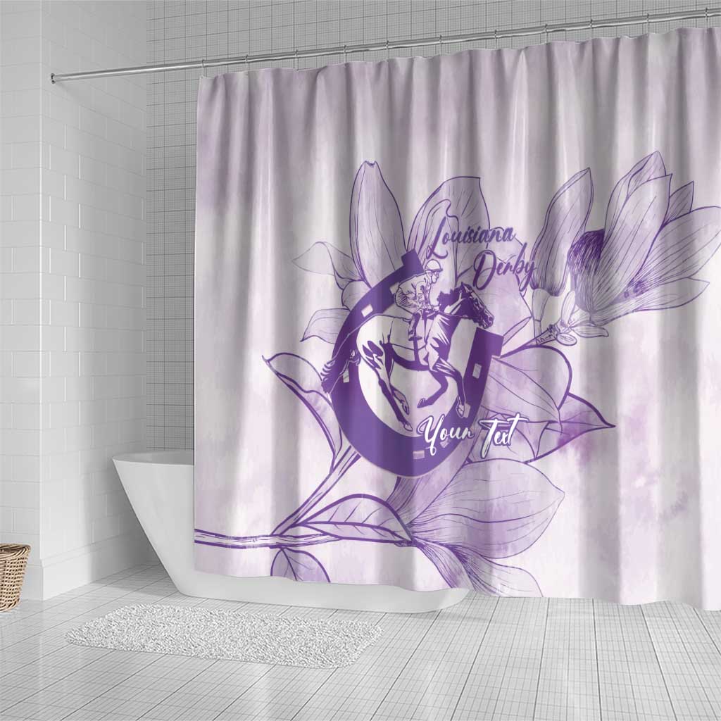 Personalized Louisiana Horse Racing Derby Shower Curtain Magnolia Blossom Horseshoe Pastel Purple
