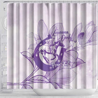 Personalized Louisiana Horse Racing Derby Shower Curtain Magnolia Blossom Horseshoe Pastel Purple