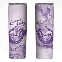 Personalized Louisiana Horse Racing Derby Skinny Tumbler Magnolia Blossom Horseshoe Pastel Purple