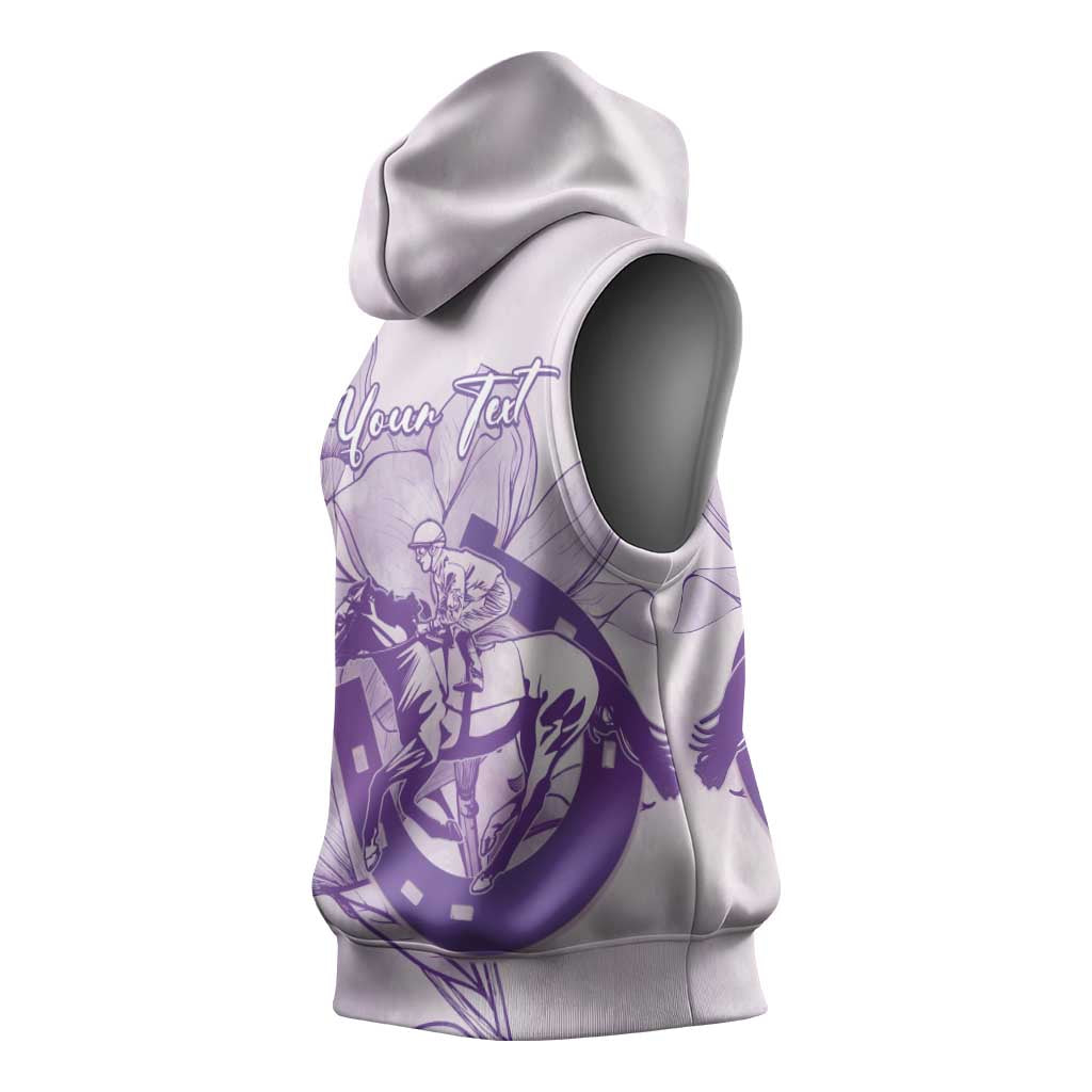 Personalized Louisiana Horse Racing Derby Sleeveless Hoodie Magnolia Blossom Horseshoe Pastel Purple