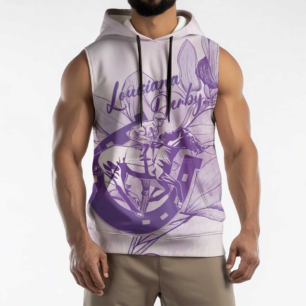 Personalized Louisiana Horse Racing Derby Sleeveless Hoodie Magnolia Blossom Horseshoe Pastel Purple