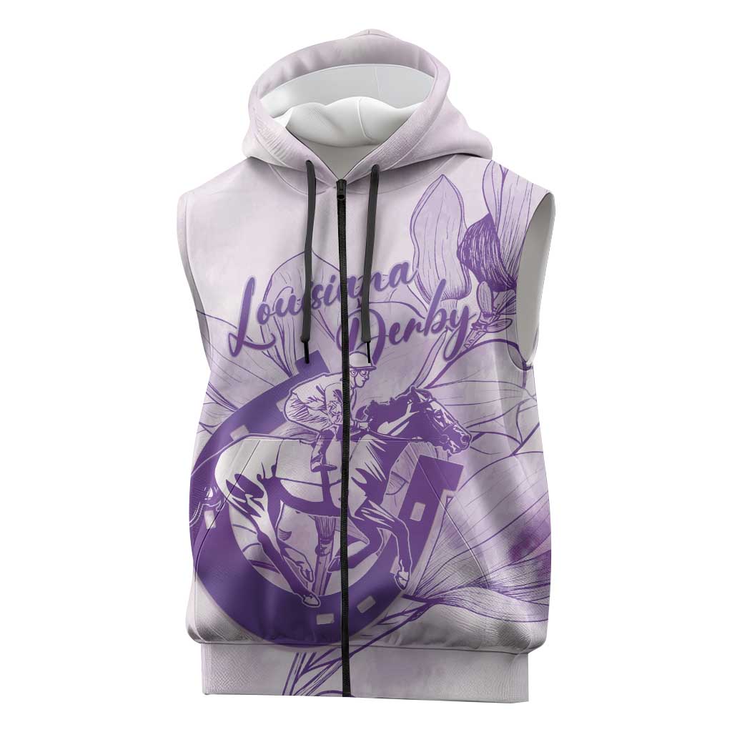 Personalized Louisiana Horse Racing Derby Sleeveless Zip Hoodie Magnolia Blossom Horseshoe Pastel Purple