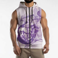 Personalized Louisiana Horse Racing Derby Sleeveless Zip Hoodie Magnolia Blossom Horseshoe Pastel Purple