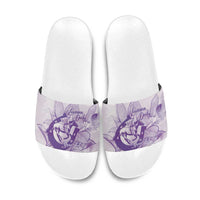 Personalized Louisiana Horse Racing Derby Slide Sandals Magnolia Blossom Horseshoe Pastel Purple