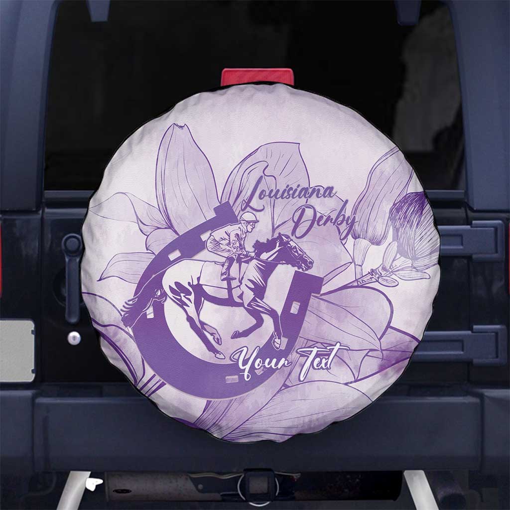 Personalized Louisiana Horse Racing Derby Spare Tire Cover Magnolia Blossom Horseshoe Pastel Purple