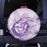 Personalized Louisiana Horse Racing Derby Spare Tire Cover Magnolia Blossom Horseshoe Pastel Purple