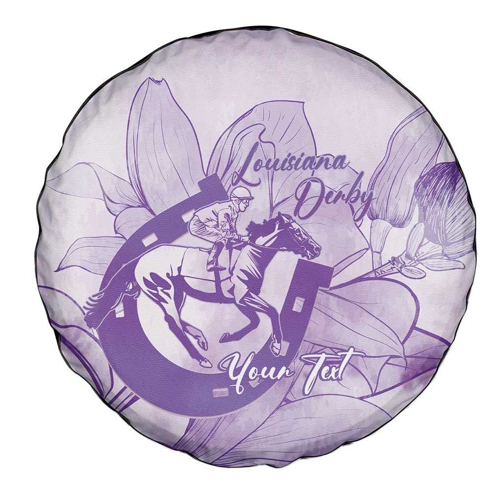 Personalized Louisiana Horse Racing Derby Spare Tire Cover Magnolia Blossom Horseshoe Pastel Purple