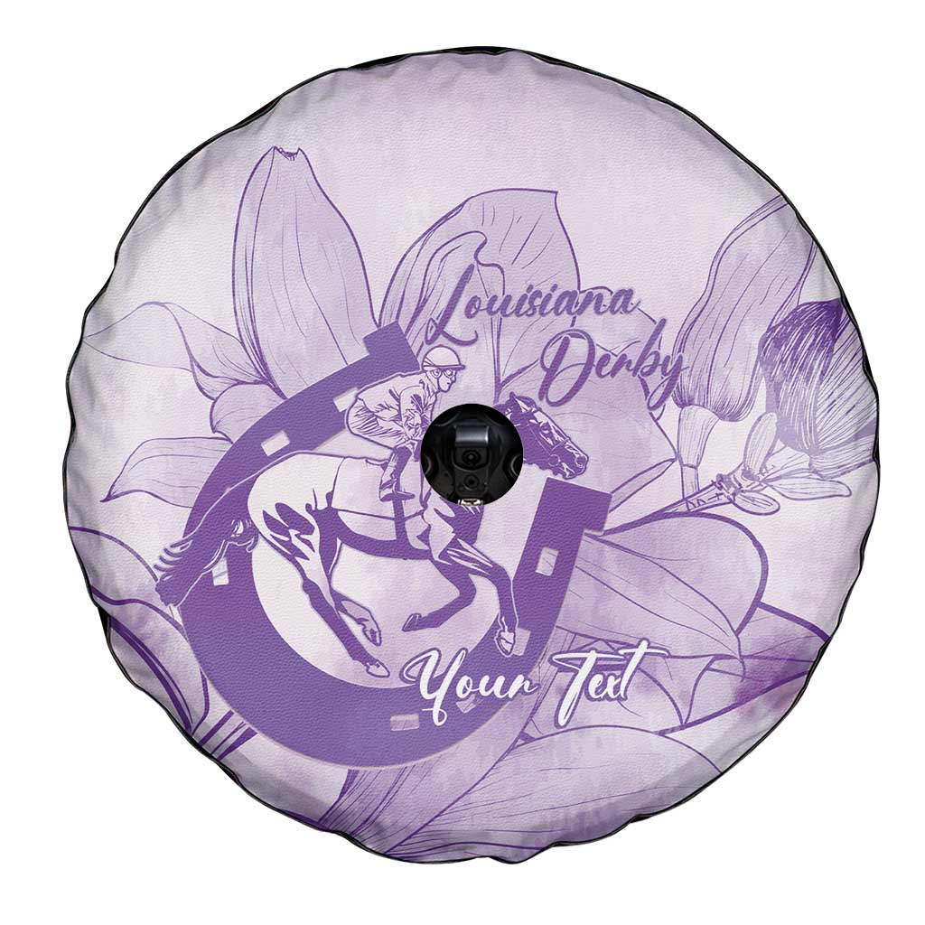 Personalized Louisiana Horse Racing Derby Spare Tire Cover Magnolia Blossom Horseshoe Pastel Purple
