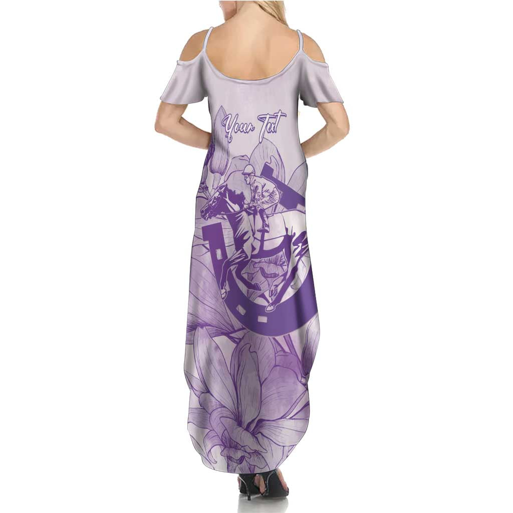 Personalized Louisiana Horse Racing Derby Summer Maxi Dress Magnolia Blossom Horseshoe Pastel Purple