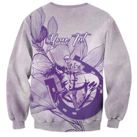 Personalized Louisiana Horse Racing Derby Sweatshirt Magnolia Blossom Horseshoe Pastel Purple
