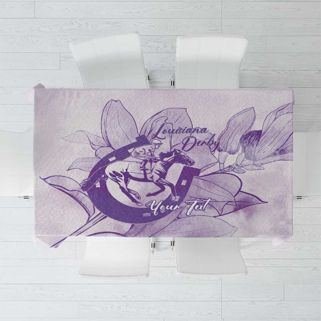 Personalized Louisiana Horse Racing Derby Tablecloth Magnolia Blossom Horseshoe Pastel Purple