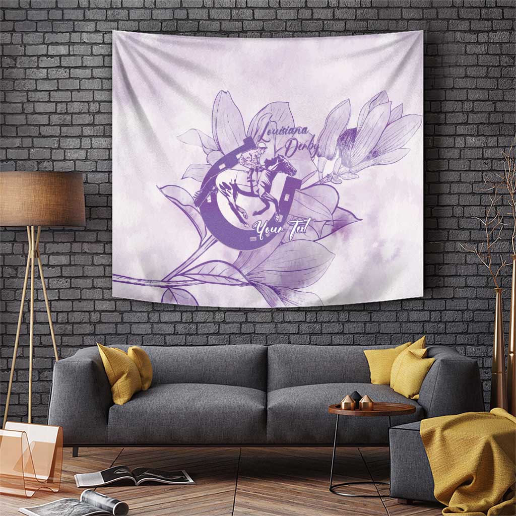 Personalized Louisiana Horse Racing Derby Tapestry Magnolia Blossom Horseshoe Pastel Purple